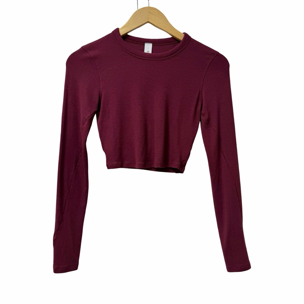 Lululemon Hold Tight Ribbed Cropped Long Sleeve Top Size 2 Dark Red Athleisure